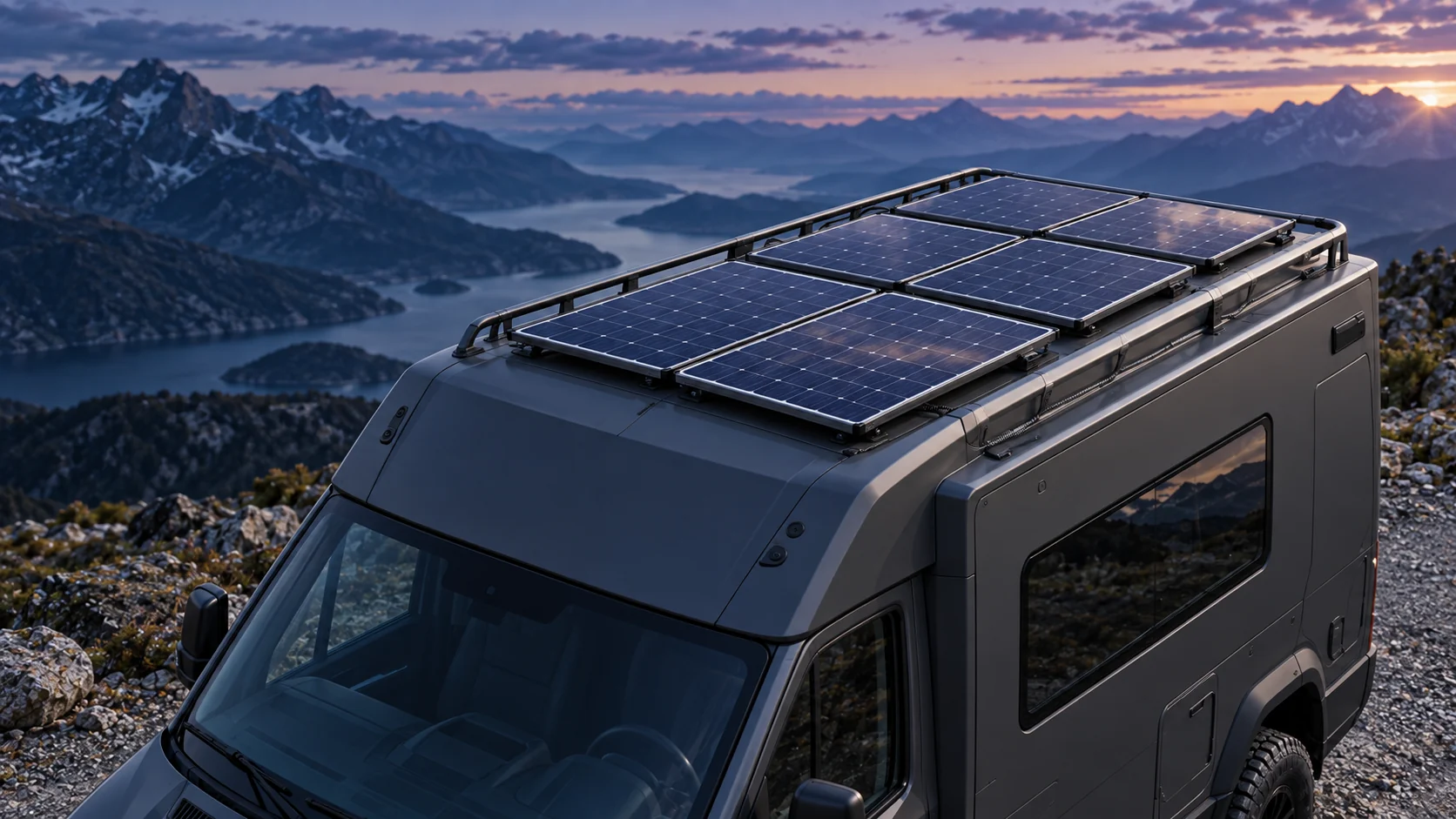 AI concept close-up of an RV roof PV layout