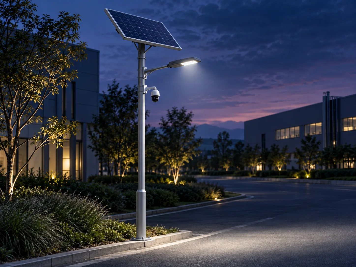AI concept image of outdoor solar power for street lighting and monitoring