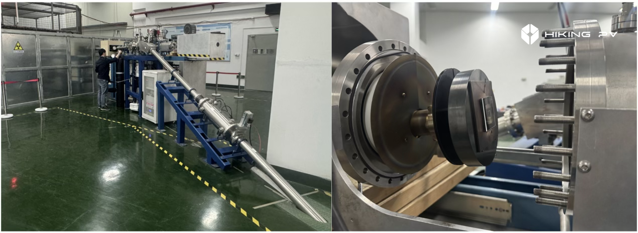 HIKING PV perovskite-silicon tandem cell proton irradiation test setup